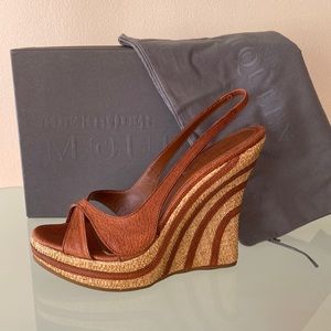Alexander McQueen leather wedges SHOES/ SLINGBACK Sz 8.5 US/ 38.5 ITALY